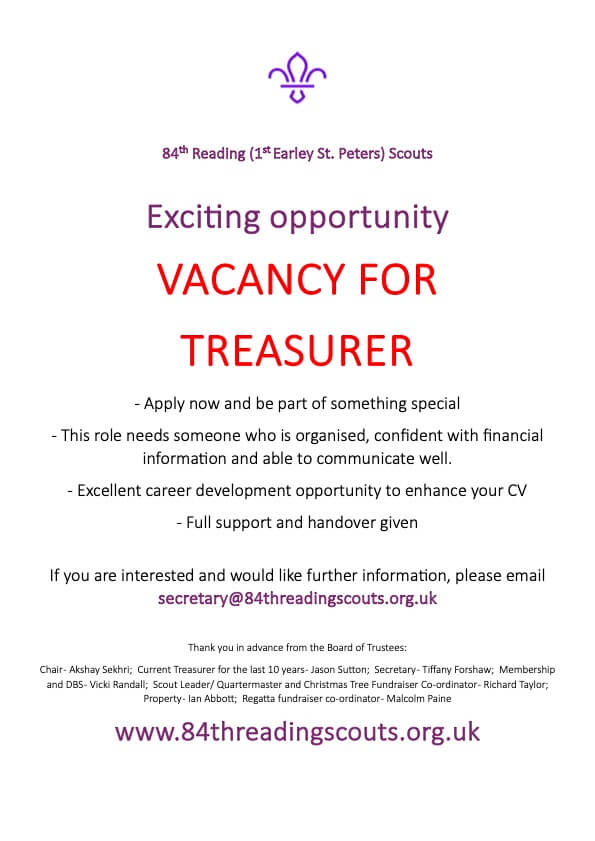 Advert for vacancy for a committee treasurer