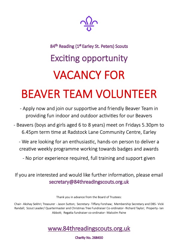 advert for Beaver Team volunteer vacancy